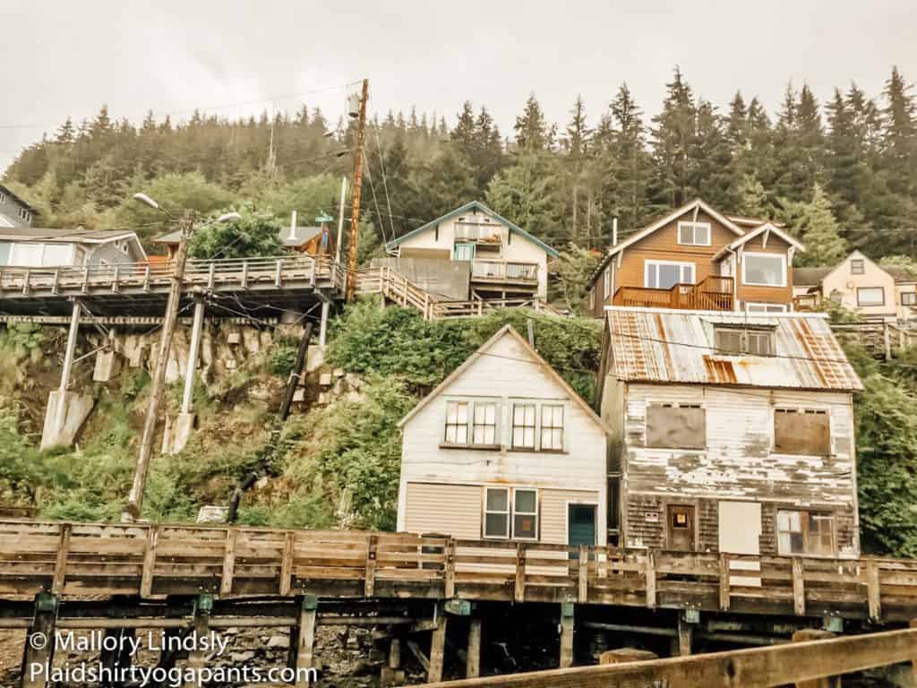 Houses hanging on a cliff in ketchikan, Alaska
