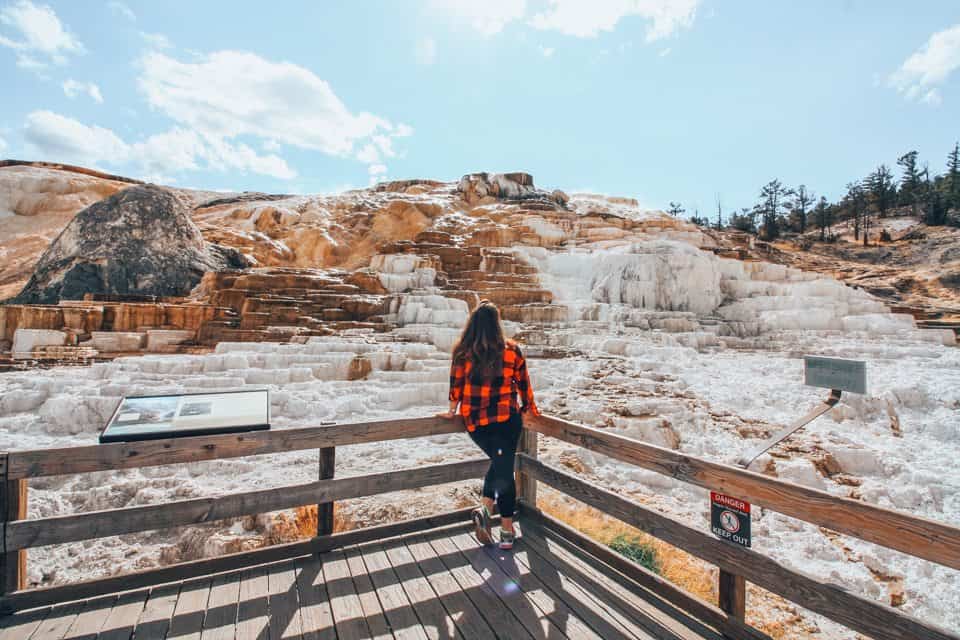 Mallory in front of Mammoth Hot Springs.