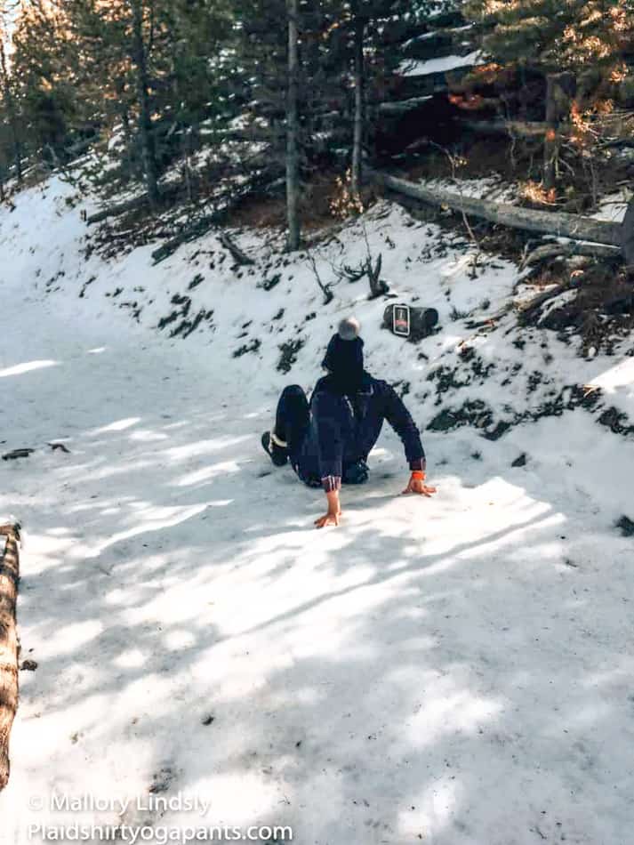 Hiking down a snowy trail on your rear is one way to not break a wrist.