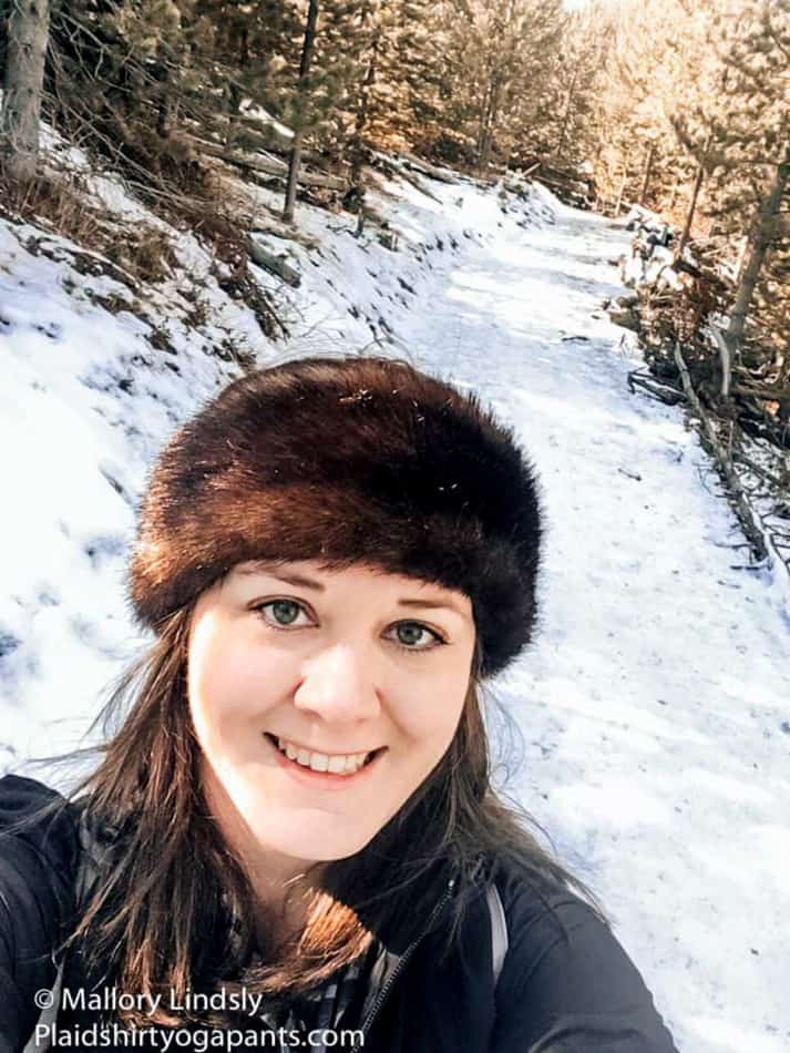 Mallory in the snow in yellowstone national park