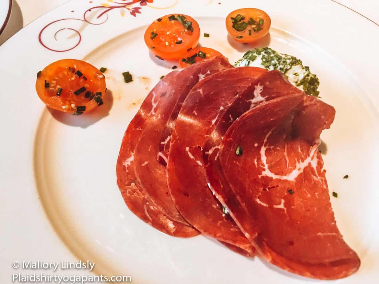 Italian Bresaola which had goat cheese, grape tomatoes, and virgin olive oil