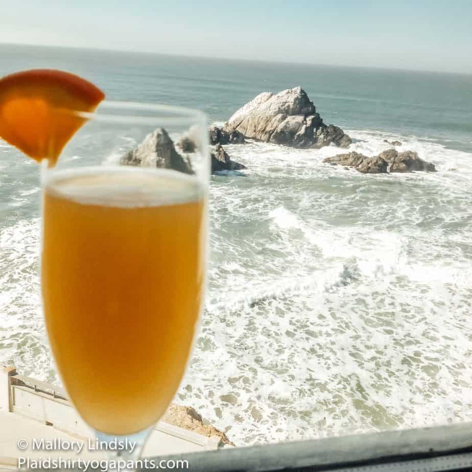 a mimosa and beautiful view at the Cliff House
