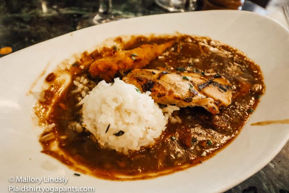 gumbo with grilled chicken at palace cafe temperature lunch