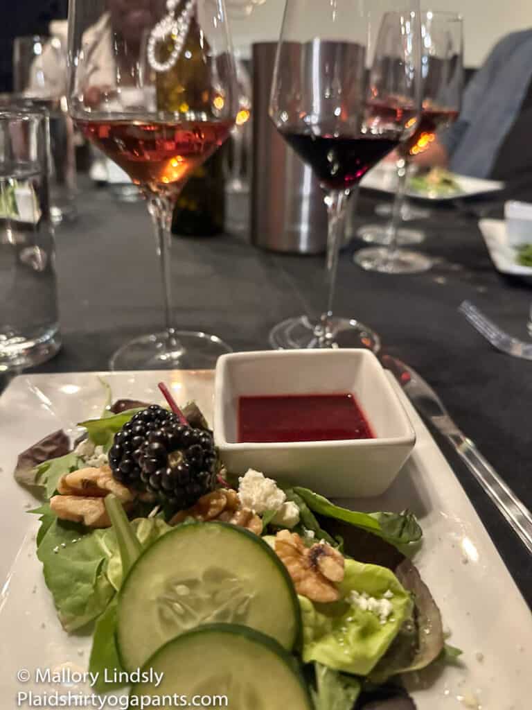 wine tasting and salad at bodega