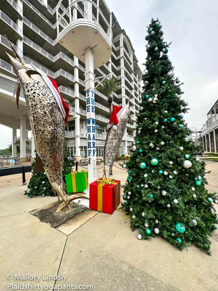 christmas tree at wharf with fish