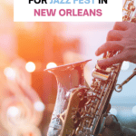 a person playing the sax with the words where to stay for jazz fest
